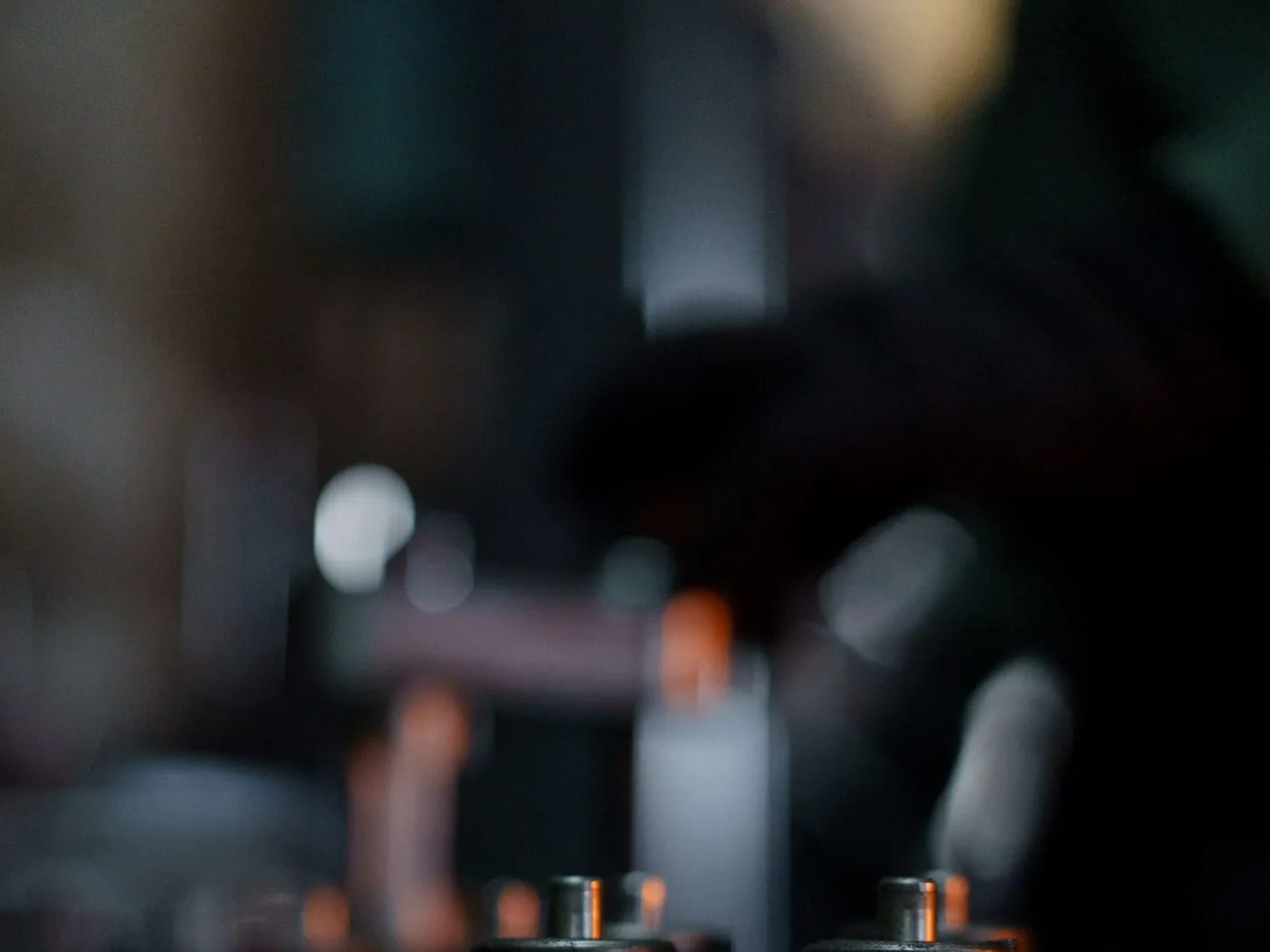 Close detail of engine components in low light